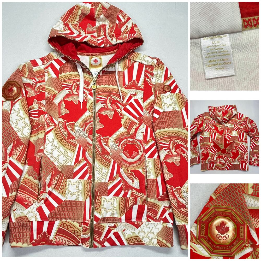 Olympic HBC Team Canada 2008 Beijing Hoodie Mens M Rare AOP Print Art Deco ~ Bay